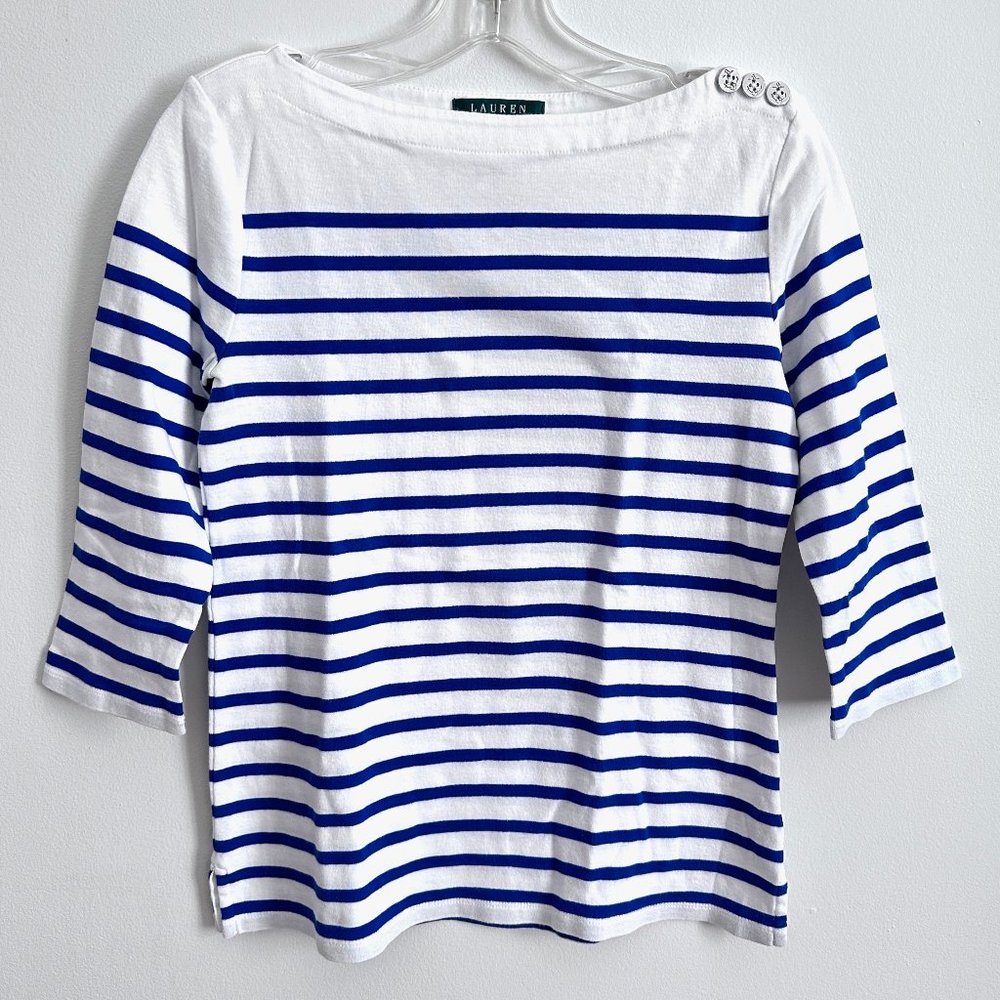 Lauren Ralph Lauren Striped Blue & White made Jordanie 100% cotton Medium